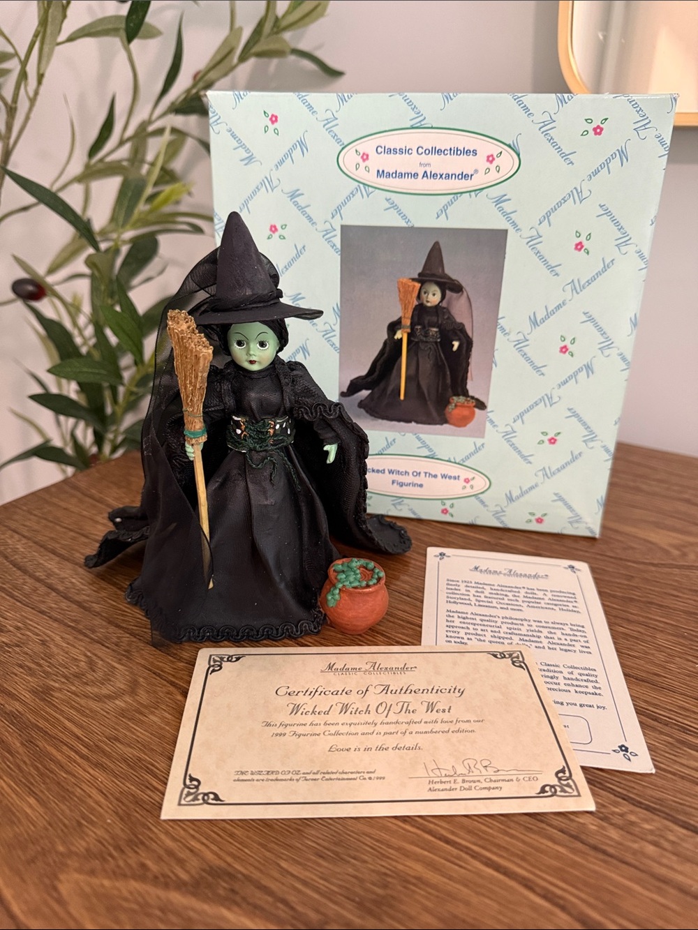 Madame Alexander Green-Faced Witch Doll with Black Gown and Hat
